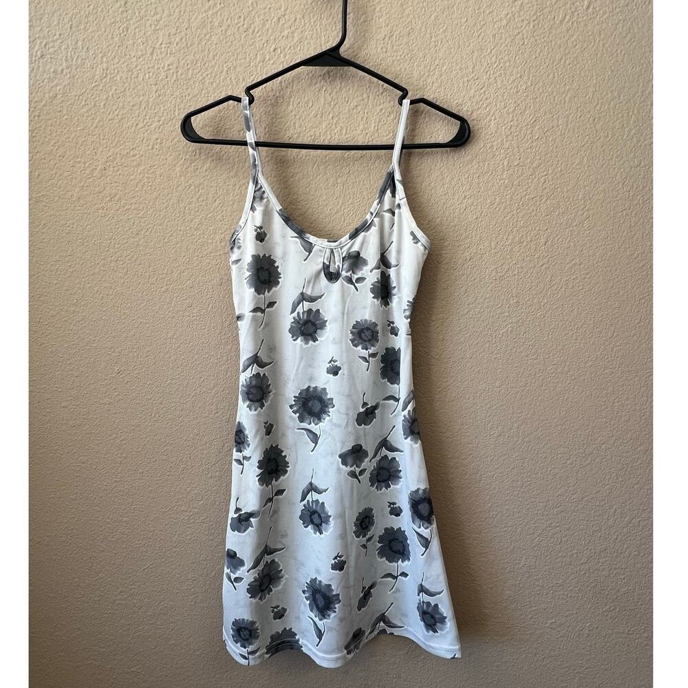 Vtg Y2K gray floral mini dress size small